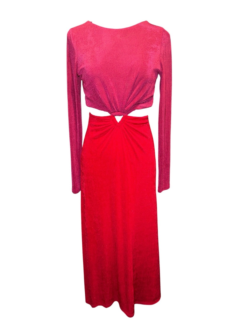 g.p.d. Anthropology Pink & Red Rare Cutout Long Sleeve Maxi Dress, Size Small